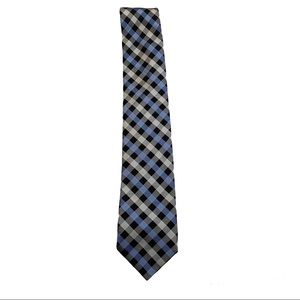 Tommy Hilfiger Blue Plaid and Polka Dots 100% Silk Wide Neck Tie